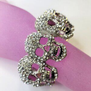 Silver Skull with Crystals Stretch Bracelet